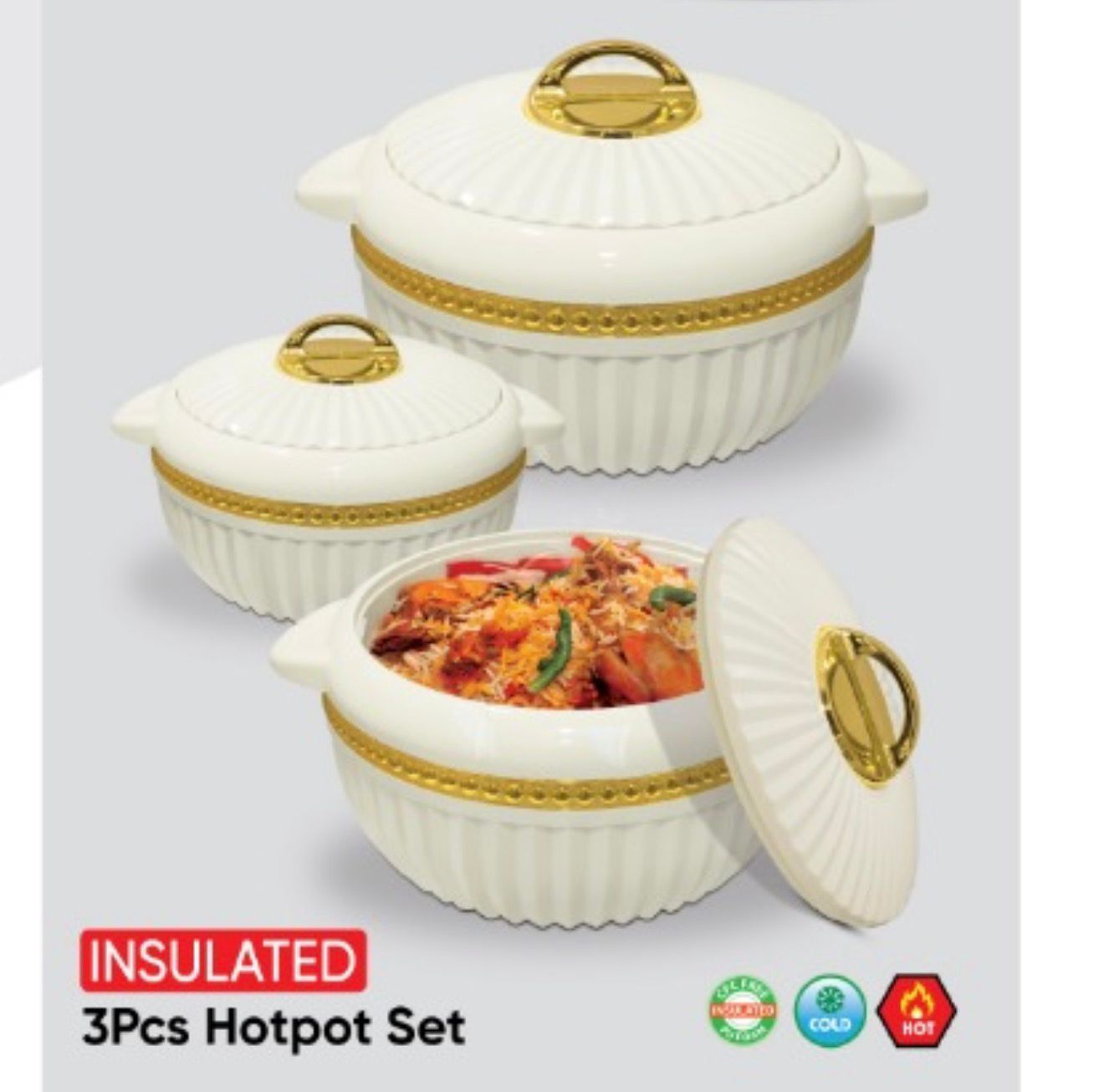 PEARL 3 PCS INSULATED HOT POT CREAM GOLD (1.1L, 2.2L, 4.2L)